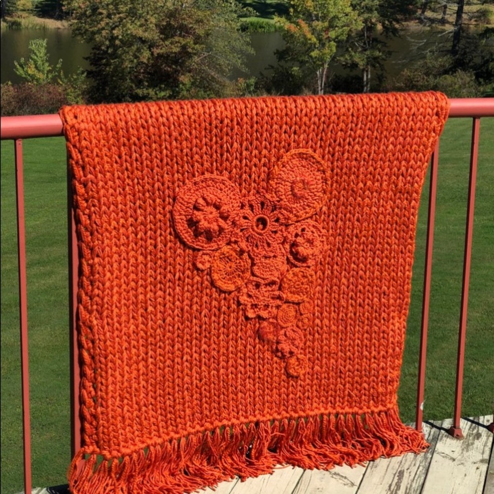 One of a kind Hand knitted Orange Chunky Throw